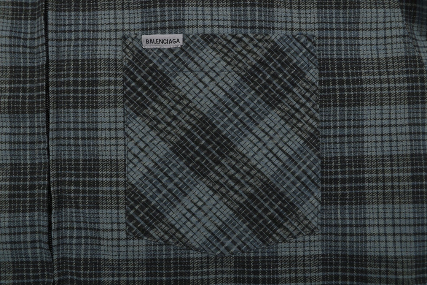 Balenciaga Blue Grey Check Quilted Jacket Pocket