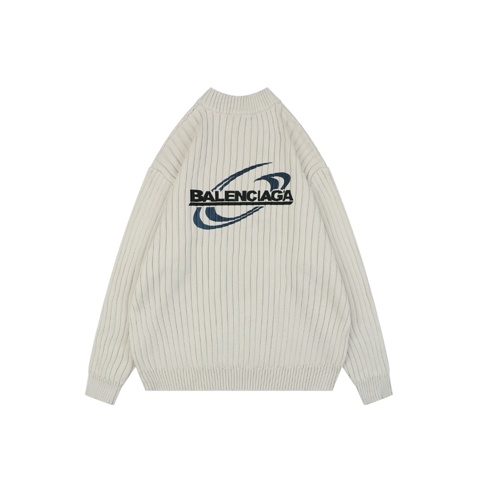 Balenciaga Wave Logo Ribbed Half-Zip Sweater Back view