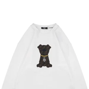Fendi FF Dog Embroidered Crewneck Sweatshirt White