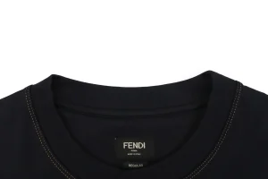 Fendi Leather Logo Pocket Contrast Stitch T-Shirt Black Collar