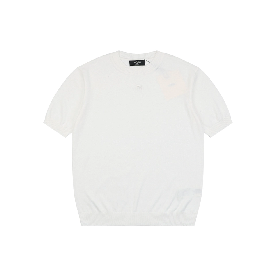 Fendi Tonal FF Embroidered Knit T-Shirt White Front view