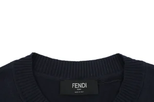 Fendi Tonal FF Embroidered Knit T-Shirt Black Collar