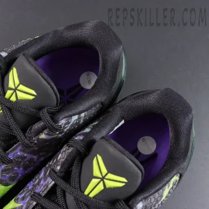 Nike Kobe 6 Protro ‘Coals’ tongue and collar detail featuring a black upper with volt yellow Kobe branding