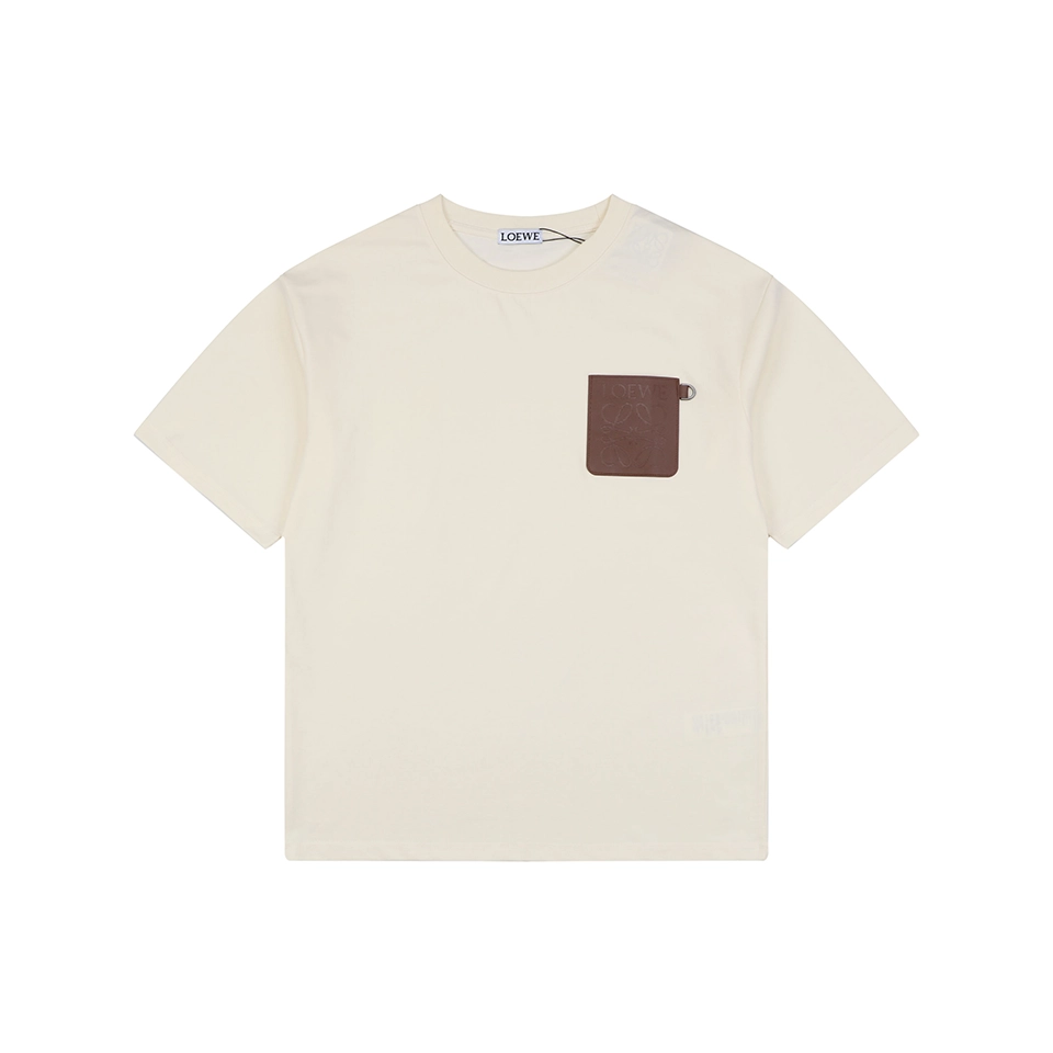 Loewe Anagram Leather Pocket T-Shirt Beige Front view