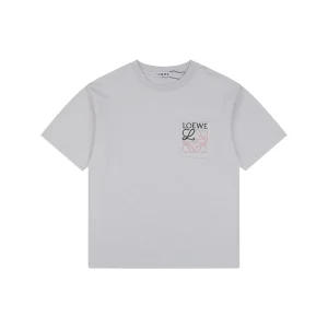 Loewe Pocket Contrast Anagram Embroidery T-Shirt Grey Front view
