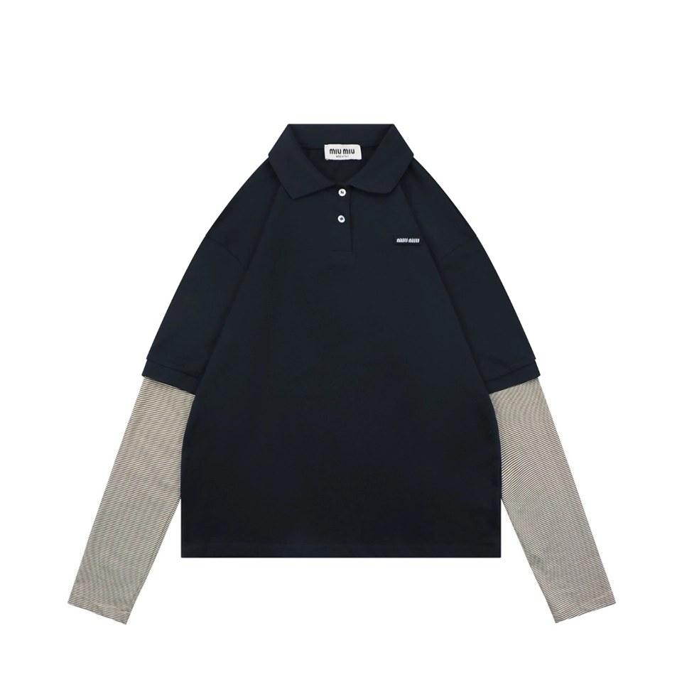 Miu Miu Layered Stripe Polo Shirt Front view