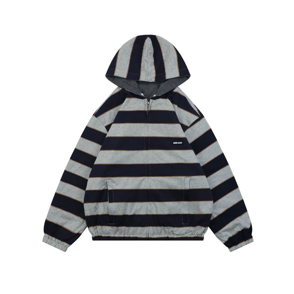 Miu Miu Reversible Striped Hooded Jacket Back side Front view