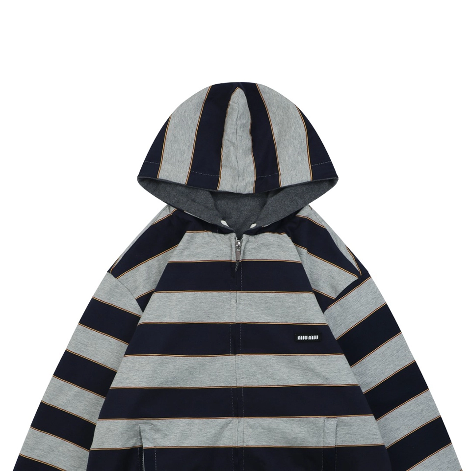 Miu Miu Reversible Striped Hooded Jacket