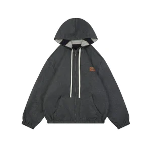 Miu Miu Reversible Striped Hooded Jacket Front view