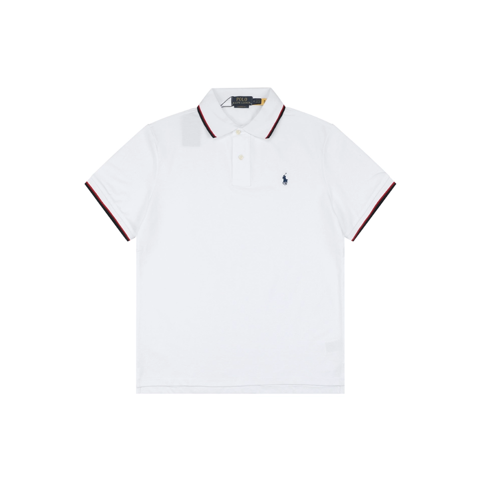 Ralph Lauren Contrast Trim Pony Embroidered Polo T-Shirt White Front view