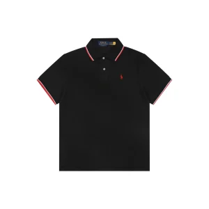 Ralph Lauren Contrast Trim Pony Embroidered Polo T-Shirt Black Front view