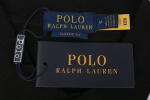 Ralph Lauren Contrast Trim Pony Embroidered Polo T-Shirt Black Brand label