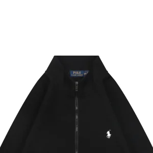Ralph Lauren Pony Embroidered Ribbed Full-Zip Track Jacket Black
