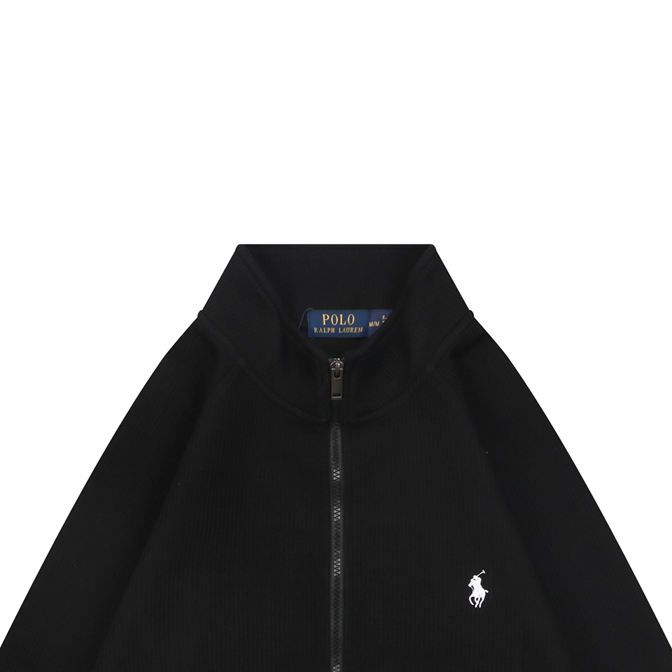 Ralph Lauren Pony Embroidered Ribbed Full-Zip Track Jacket Black