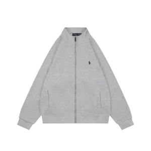 Ralph Lauren Pony Embroidered Ribbed Full-Zip Track Jacket Grey Front view