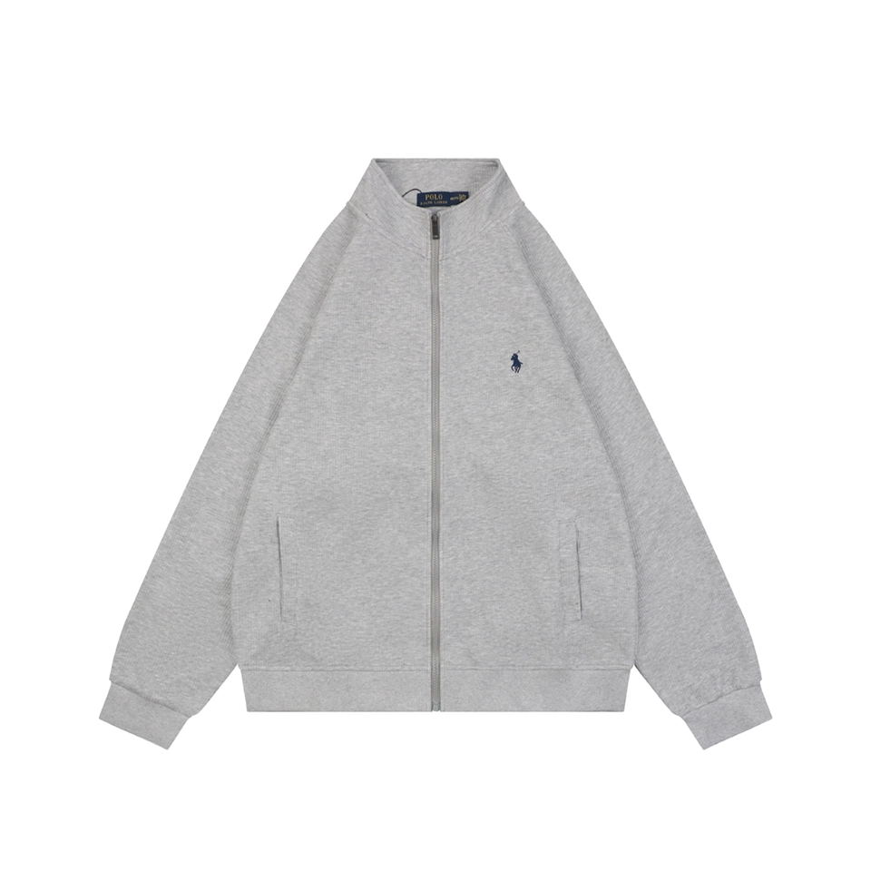 Ralph Lauren Pony Embroidered Ribbed Full-Zip Track Jacket Grey Front view