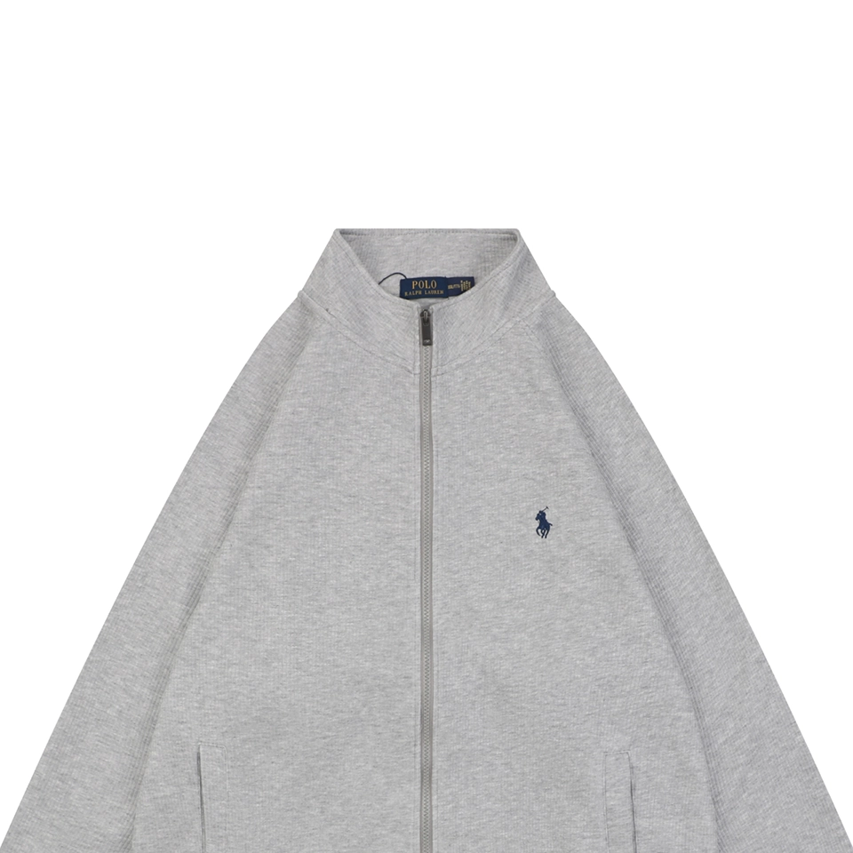 Ralph Lauren Pony Embroidered Ribbed Full-Zip Track Jacket Grey