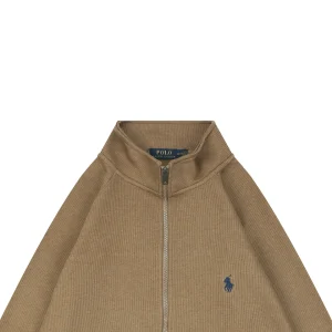 Ralph Lauren Pony Embroidered Ribbed Full-Zip Track Jacket Brown