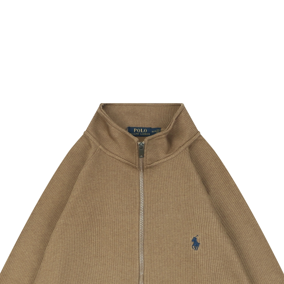 Ralph Lauren Pony Embroidered Ribbed Full-Zip Track Jacket Brown