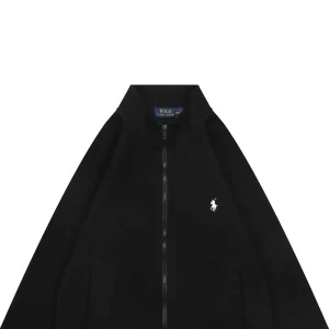 Ralph Lauren Pony Embroidered Ribbed Full-Zip Track Jacket Black