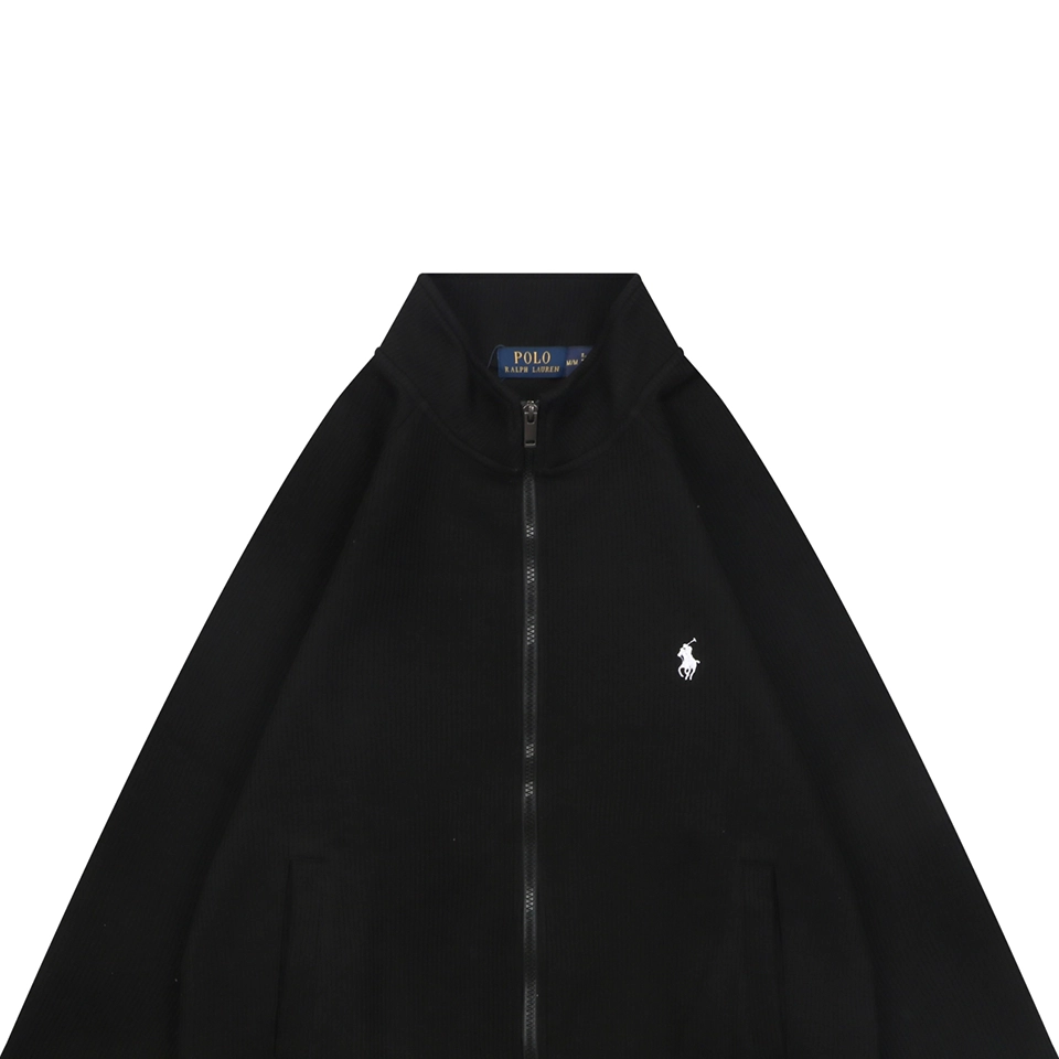 Ralph Lauren Pony Embroidered Ribbed Full-Zip Track Jacket Black