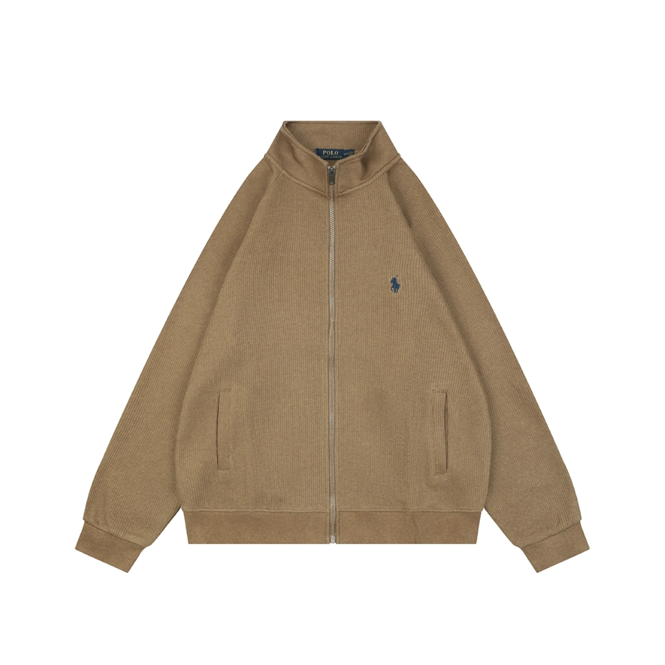 Ralph Lauren Pony Embroidered Ribbed Full-Zip Track Jacket Brown Front view