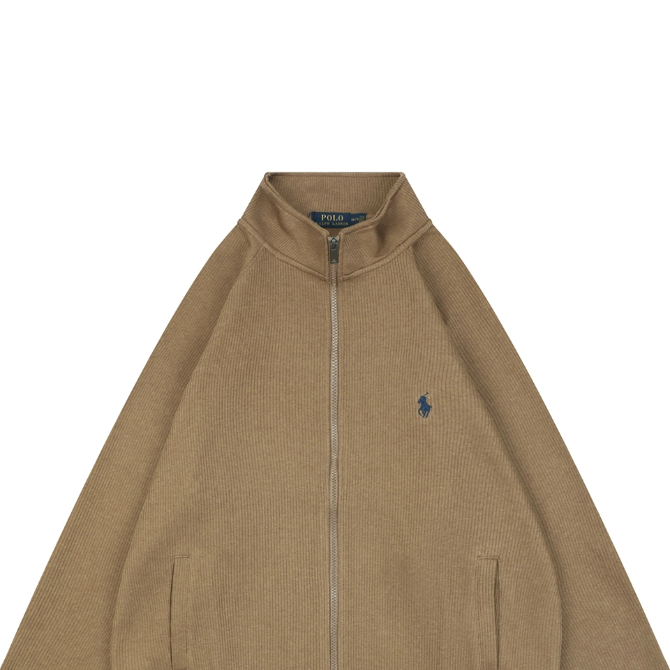 Ralph Lauren Pony Embroidered Ribbed Full-Zip Track Jacket Brown
