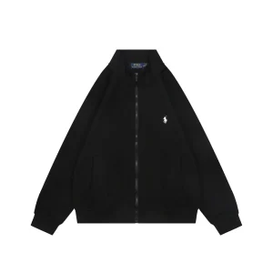 Ralph Lauren Pony Embroidered Ribbed Full-Zip Track Jacket Black Front view