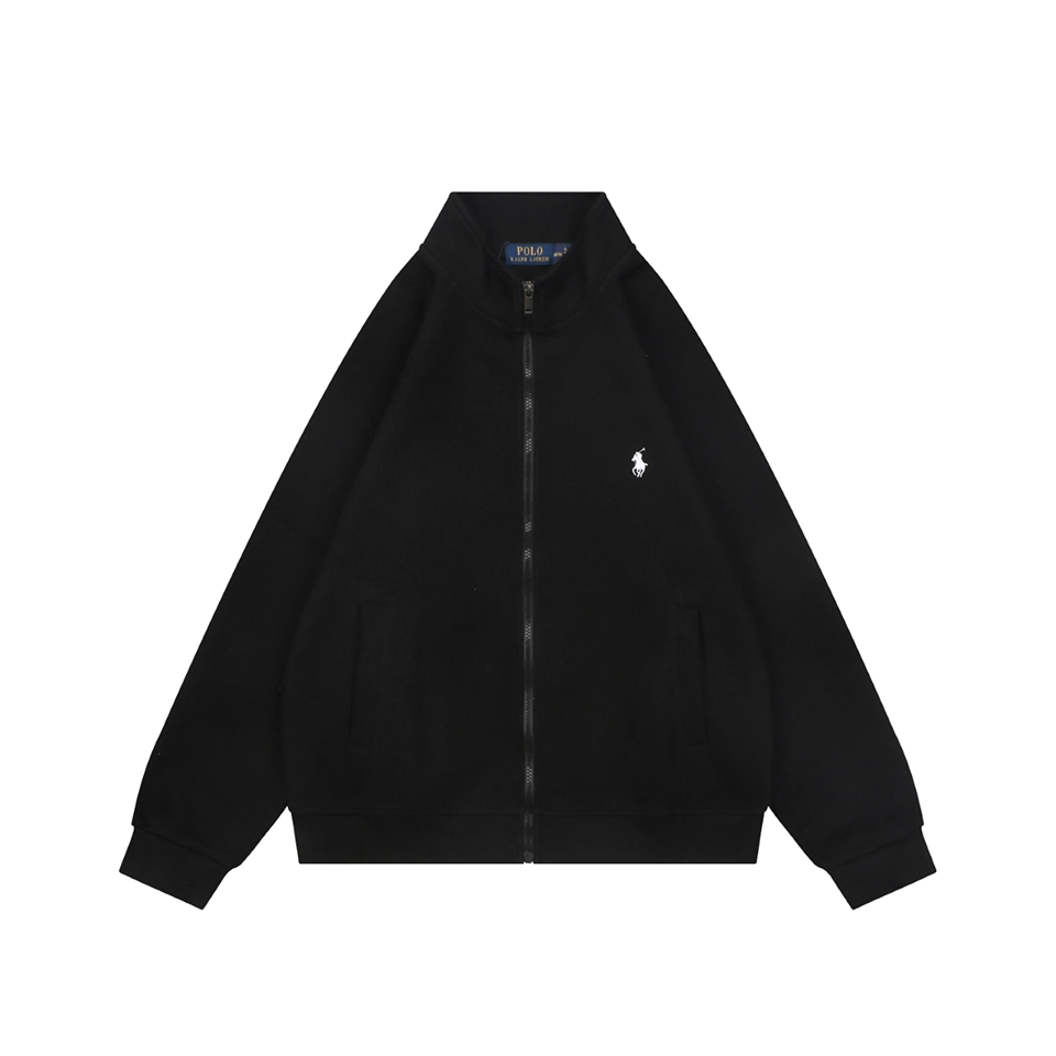 Ralph Lauren Pony Embroidered Ribbed Full-Zip Track Jacket Black Front view
