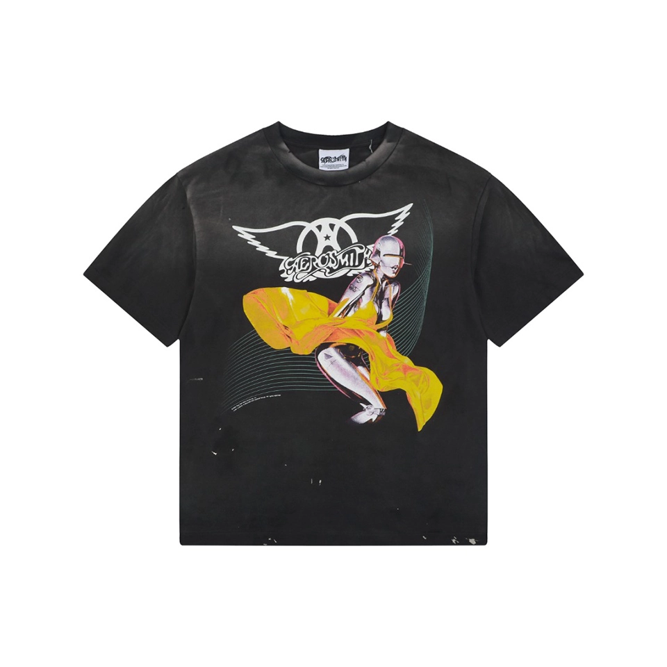 Saint Michael Cyber Angel Yellow Drape Graphic T-Shirt Front view