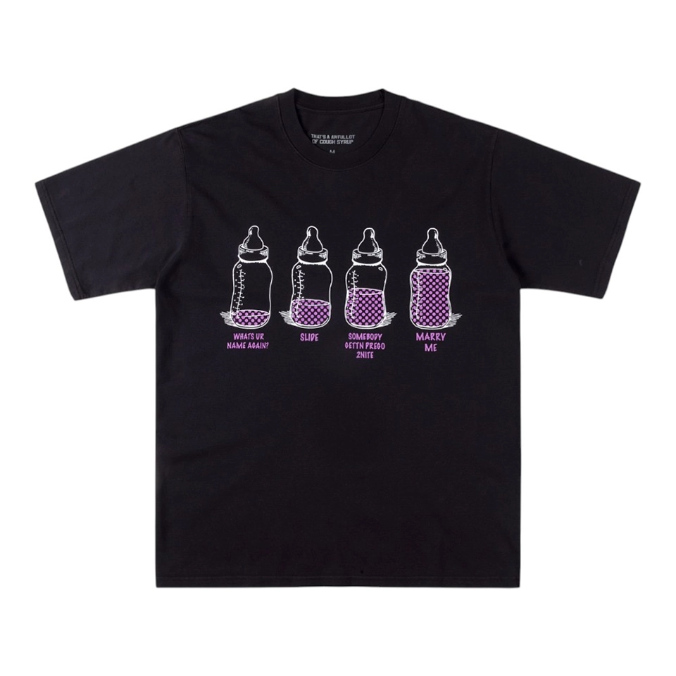 That’s A Awful Lot Of Cough Syrup Baby Bottle Graphic T-Shirt Black Front view