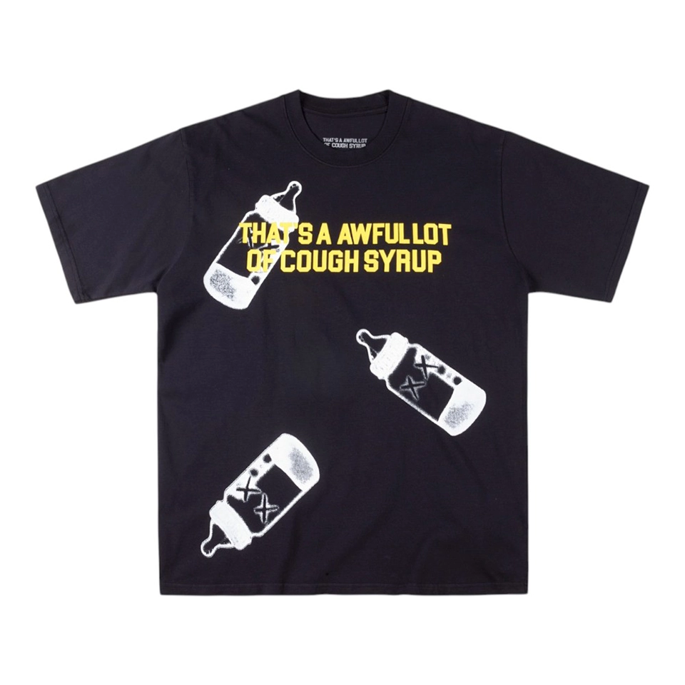That’s A Awful Lot Of Cough Syrup Bottle Scatter Graphic T-Shirt Front view