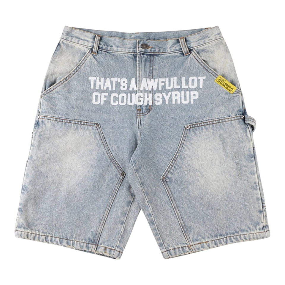 That’s A Awful Lot Of Cough Syrup Cargo Denim Shorts Grey Front view
