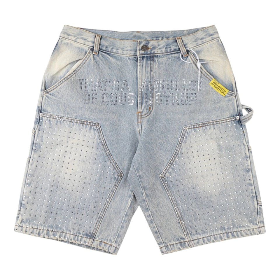 That’s A Awful Lot Of Cough Syrup Rhinestone Denim Shorts Grey Front view