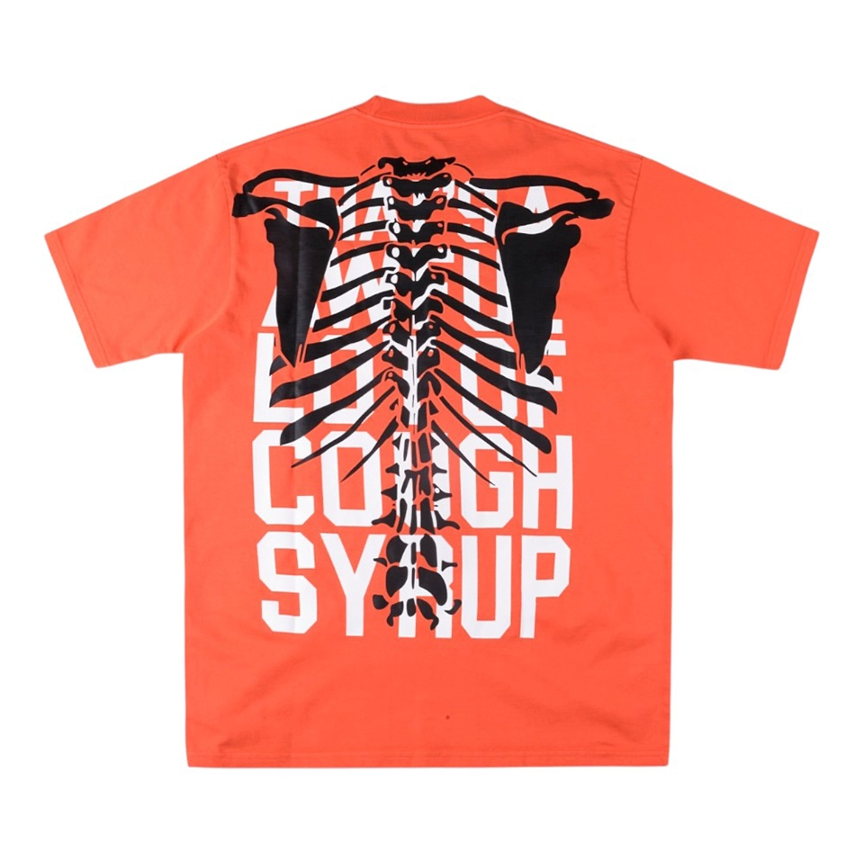 That’s A Awful Lot Of Cough Syrup Skeleton Rib Cage Graphic T-Shirt Orange Back view