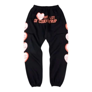 That’s A Awful Lot of Cough Syrup Heart Graphic Sweatpants Black Front view