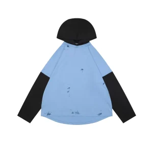 We11done Blue Black Layered Hooded Shirt Front view