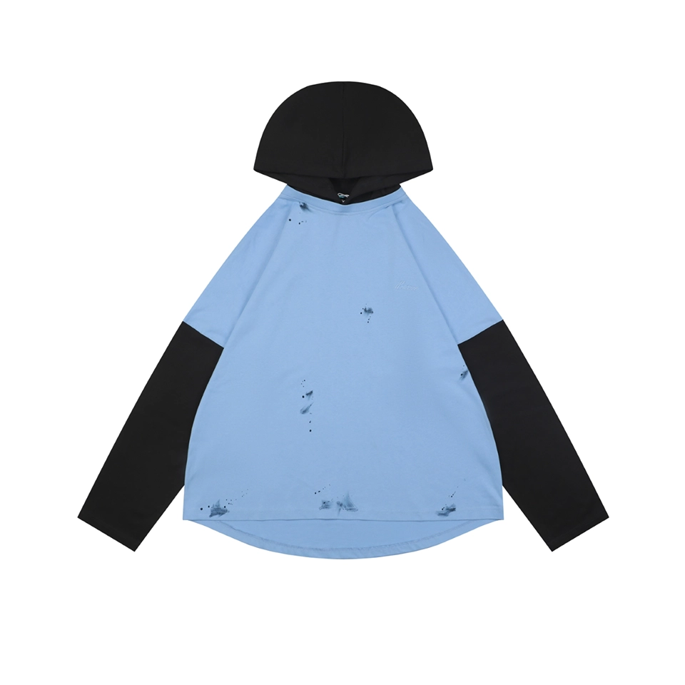 We11done Blue Black Layered Hooded Shirt Front view