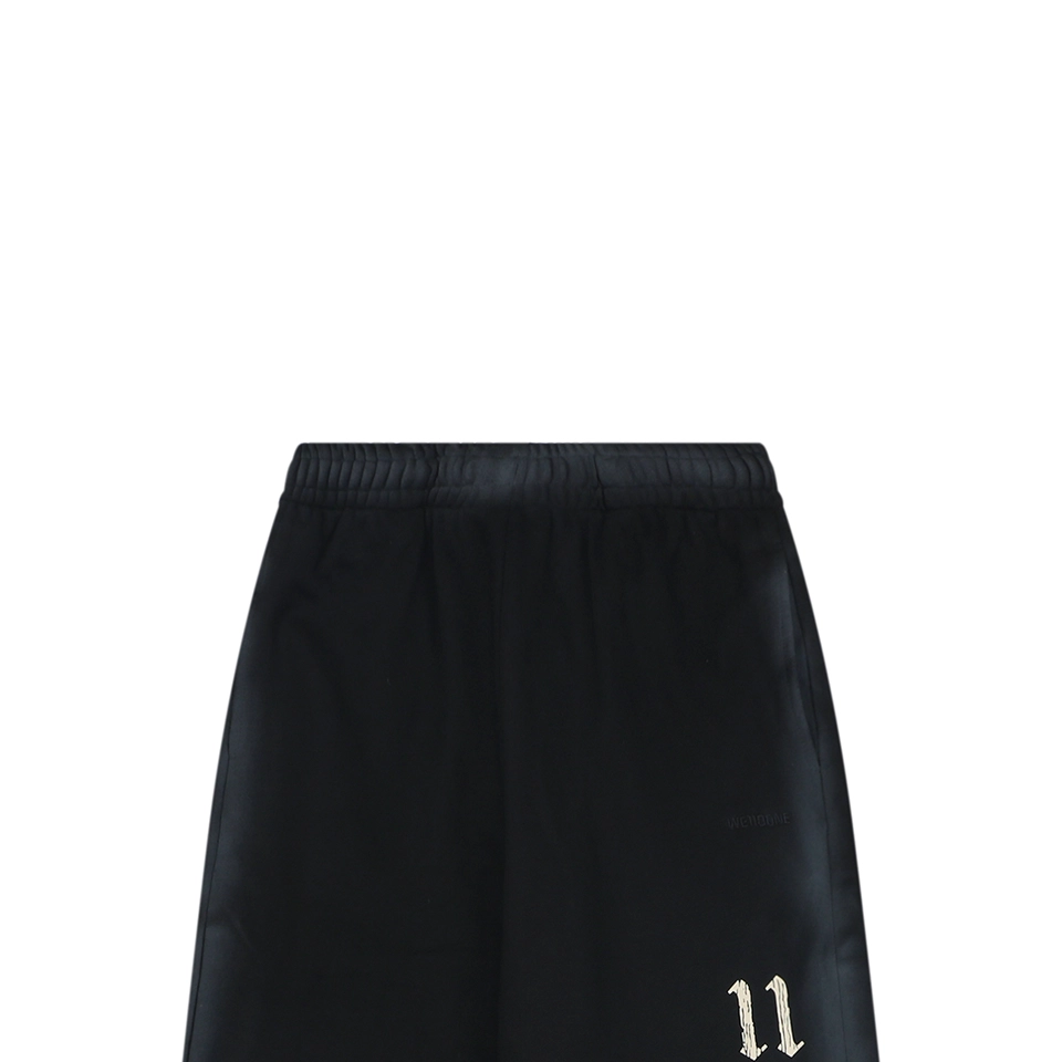 We11done Distressed 11 Logo Printed Wide Leg Pants