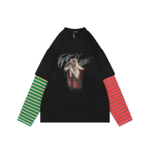 We11done Graphic Layered Striped Sleeve Shirt Front view