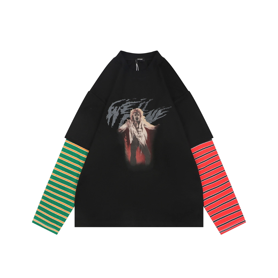 We11done Graphic Layered Striped Sleeve Shirt Front view