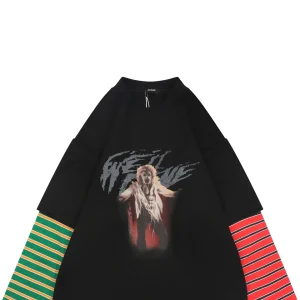 We11done Graphic Layered Striped Sleeve Shirt