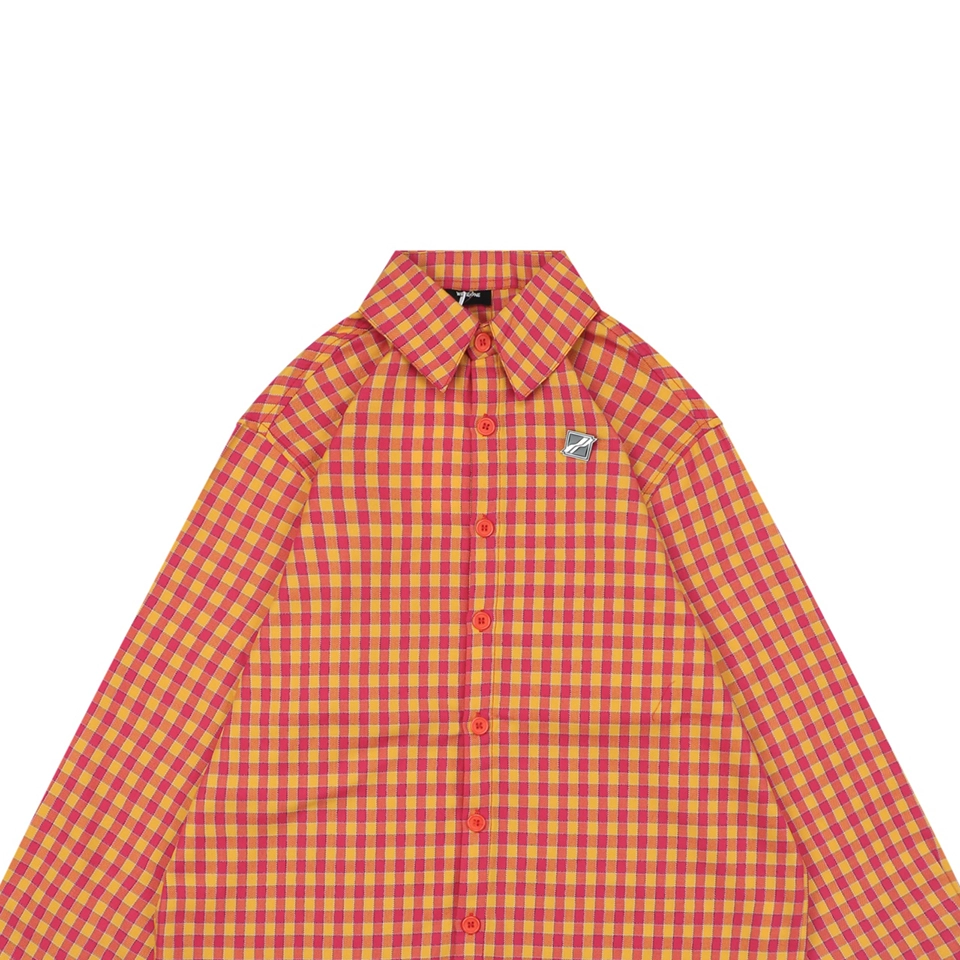 We11done Oversized Check Logo Patch Shirt