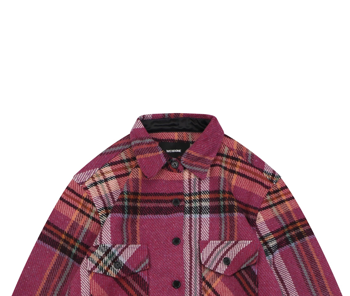We11done Pink Plaid Double Pocket Oversized Shirt Jacket