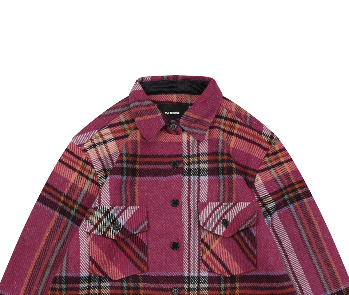 We11done Pink Plaid Double Pocket Oversized Shirt Jacket